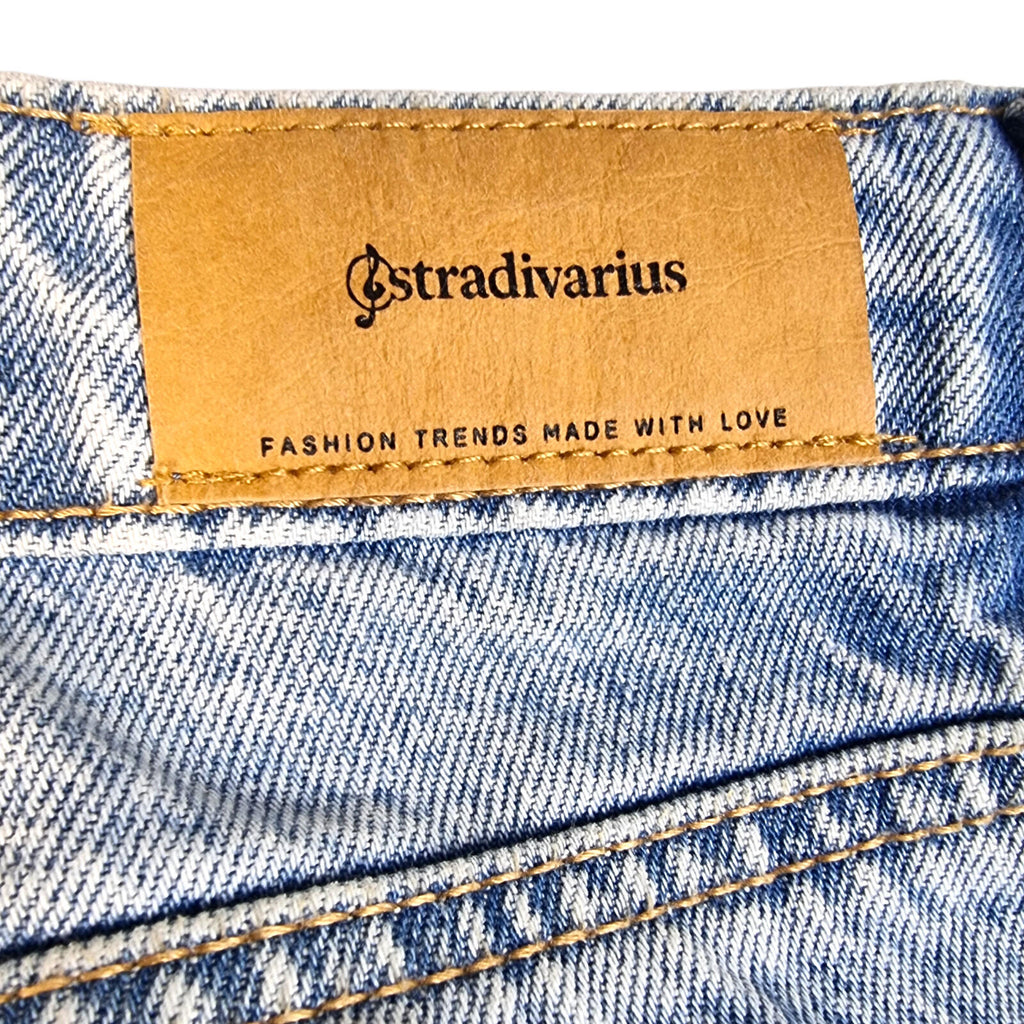 Stradivarius Jeans Women's UK Size 8 Straight Fit High Waisted Light Blue Denim