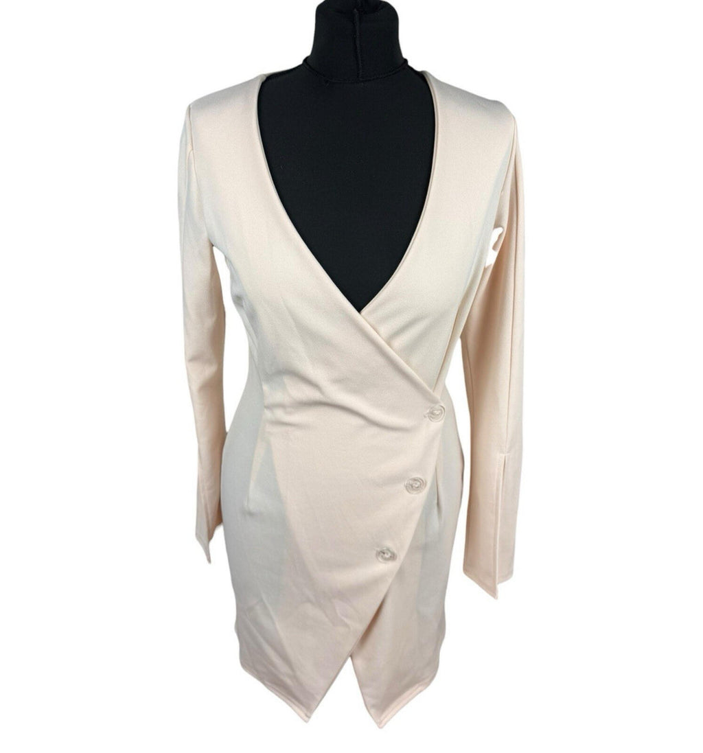 Inxs Bodycon Blazer Dress Women’s UK Size S Low Cut Mini Long Sleeve Pale Pink