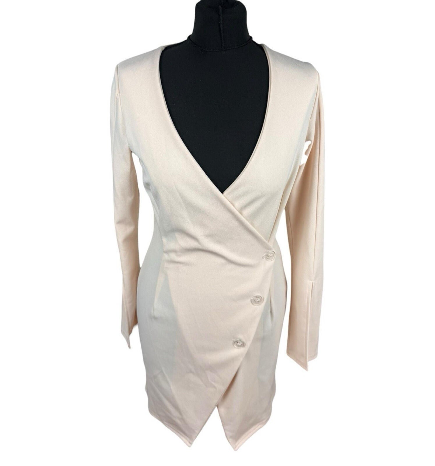 Inxs Bodycon Blazer Dress Women’s UK Size S Low Cut Mini Long Sleeve Pale Pink