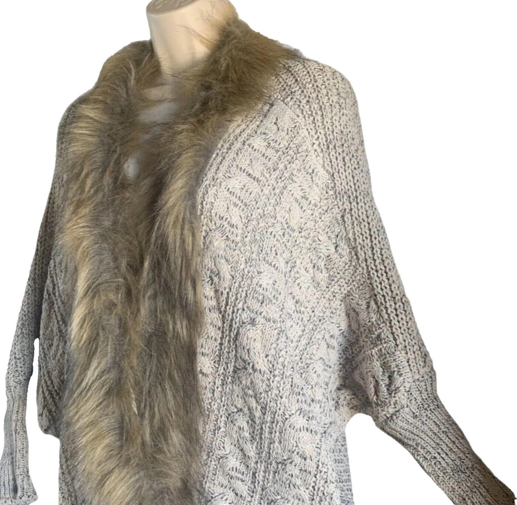 Faux Fur Trimmed Knit Cardigan Sweater Women's UK Size S
