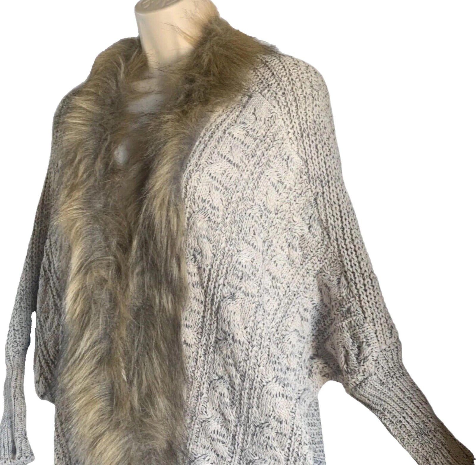 Faux Fur Trimmed Knit Cardigan Sweater Women's UK Size S