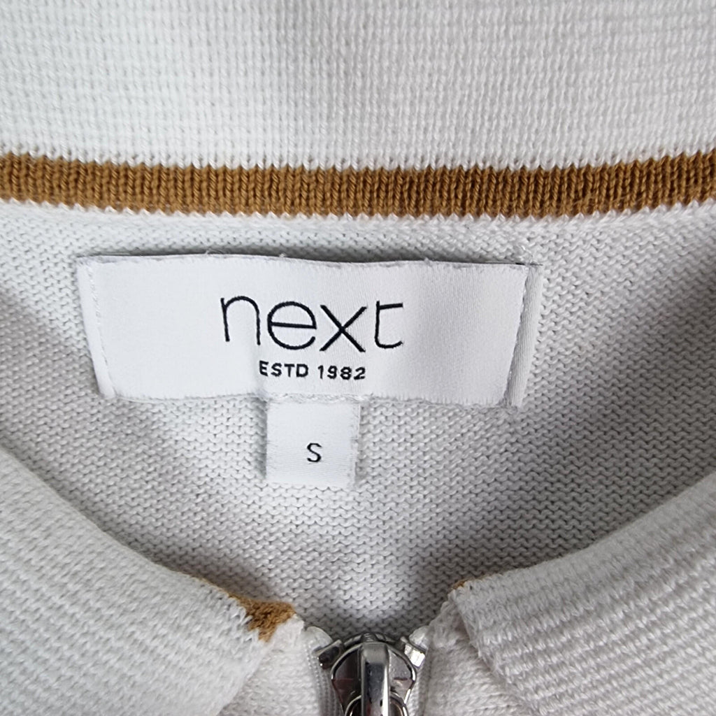 Next Knit Polo Shirt Men's UK Size S Striped Short Sleeve 100% Cotton 1/4 Zip