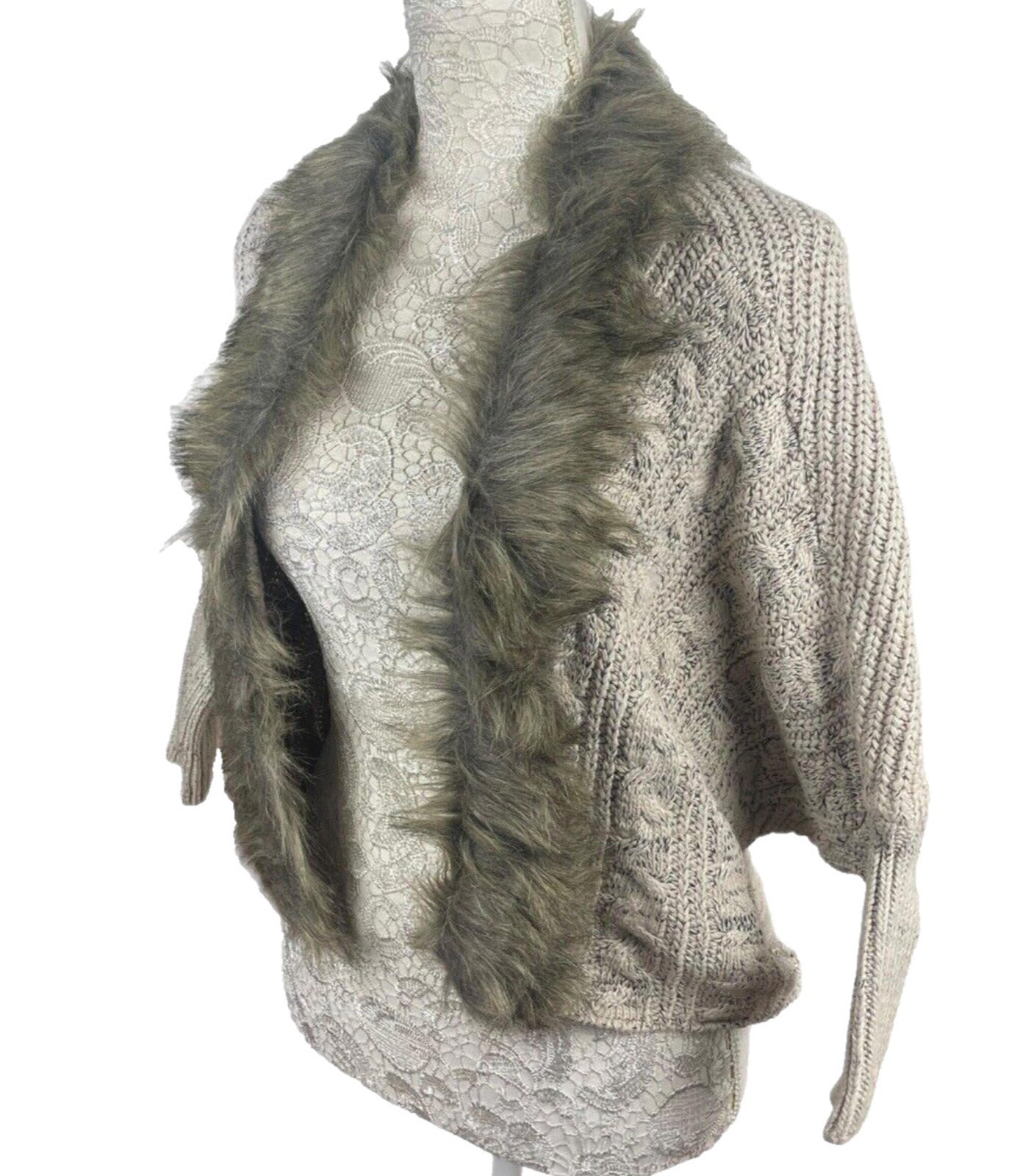 Faux Fur Trimmed Knit Cardigan Sweater Women's UK Size S