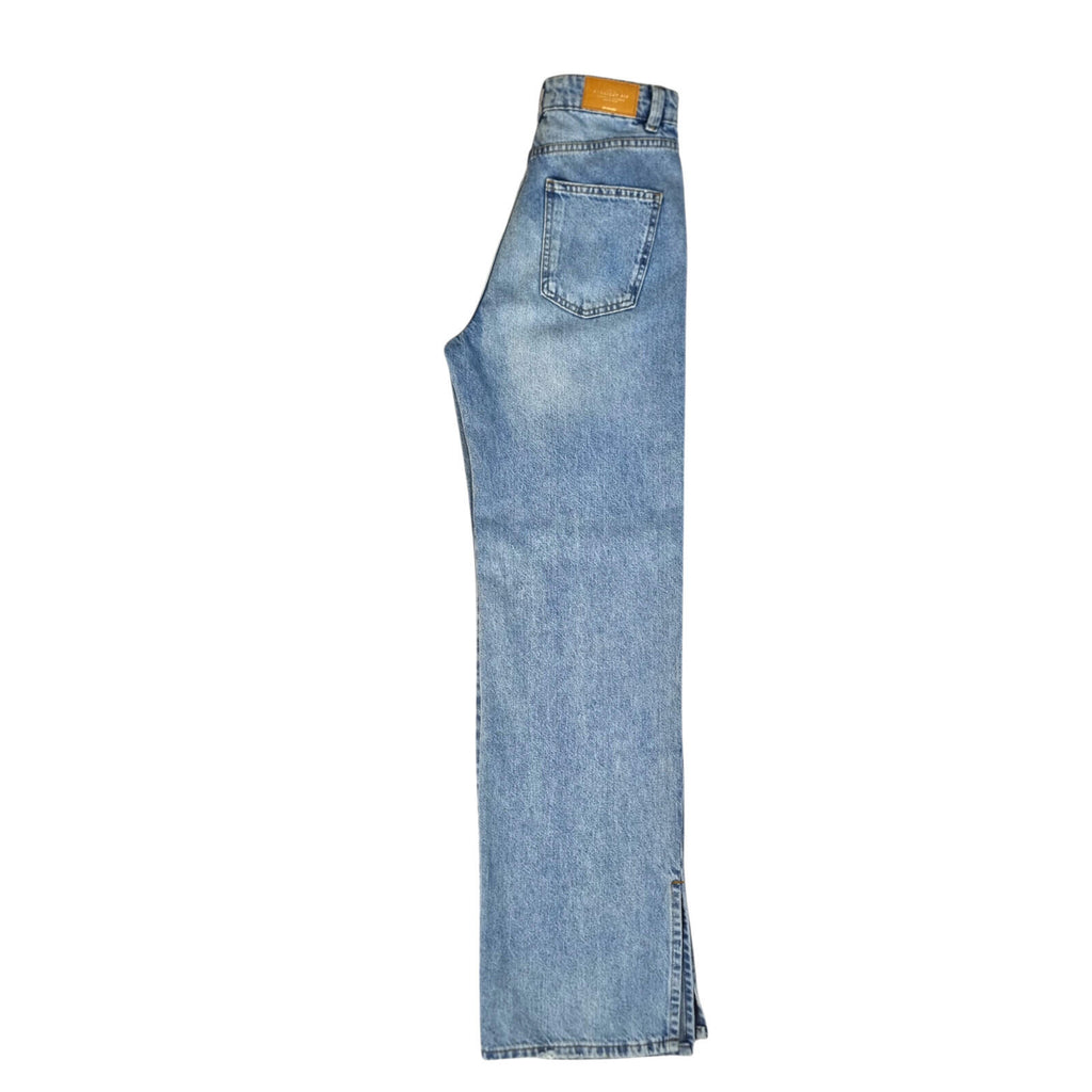 Stradivarius Jeans Women's UK Size 8 Long Split Hem Straight Fit High Waist Blue