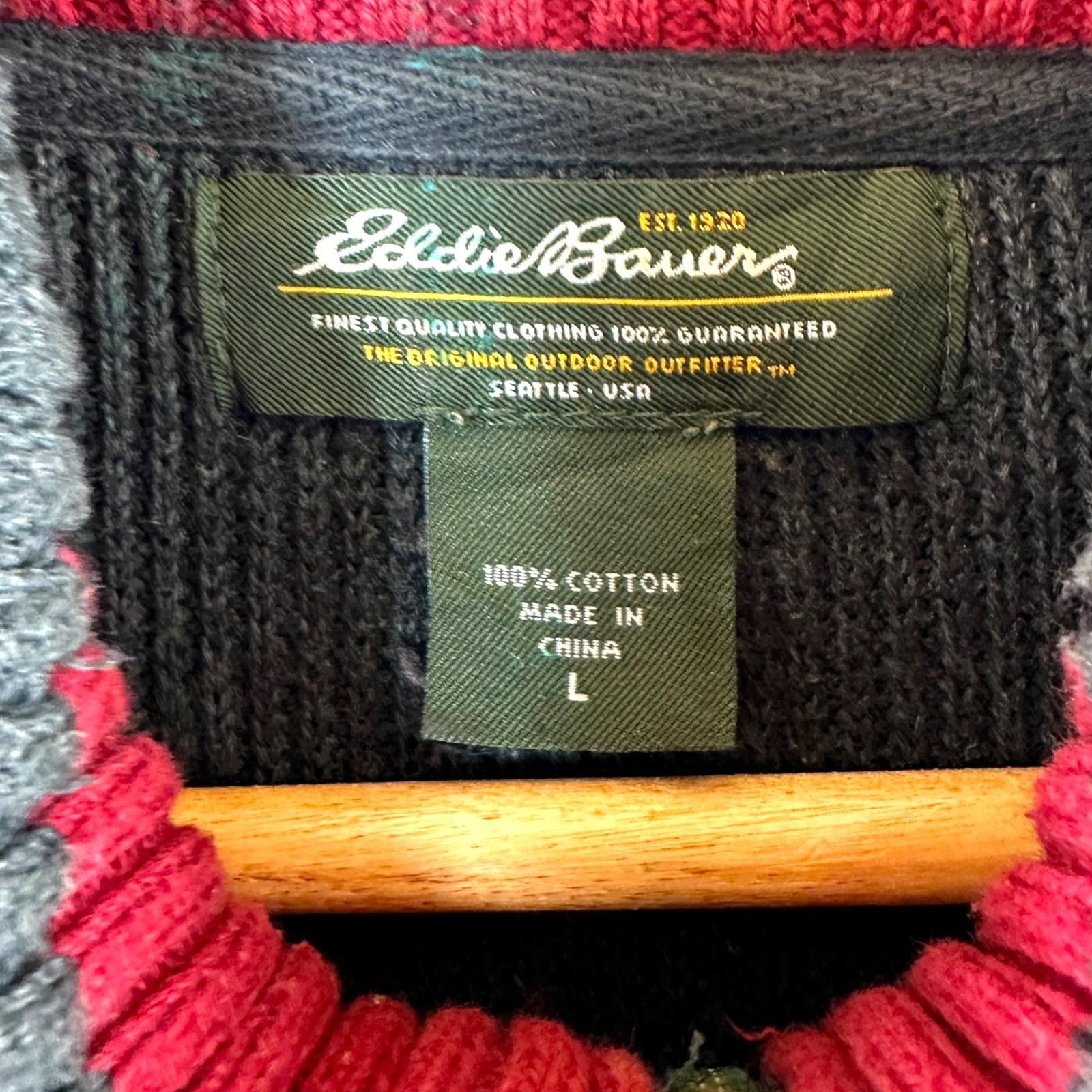 Eddie Bauer Knit Jumper Men's UK Size L Grey 1/4 Zip Long Sleeve Sweater