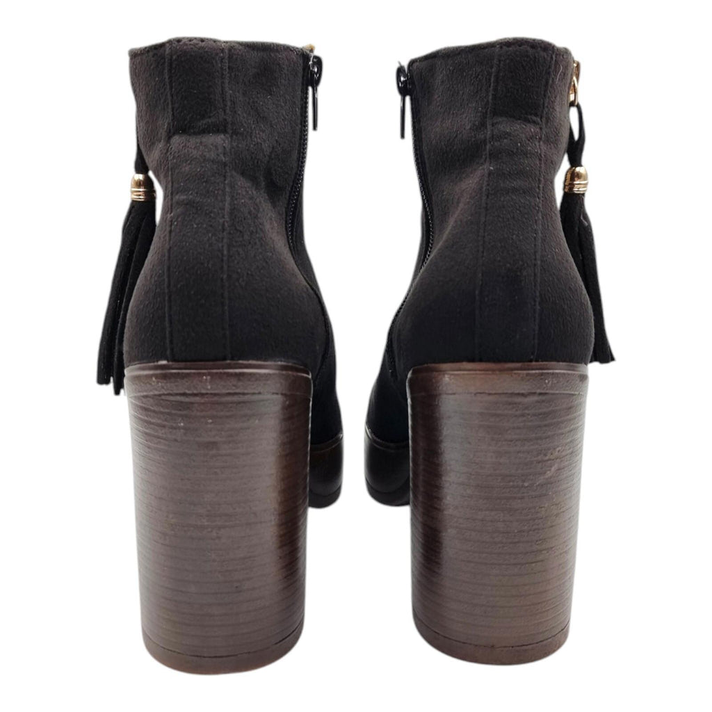Krush Ankle Boots Black Block Heel Faux Suede Women's UK Size 7