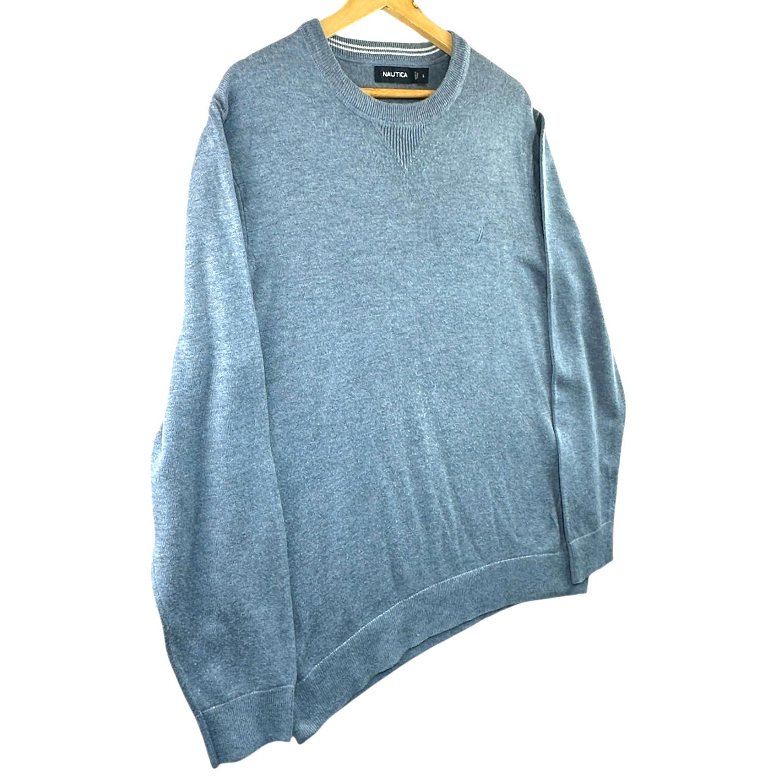 Nautica Jumper Men's UK Size L Blue Long Sleeve Crew Nexk Striped Collar Logo