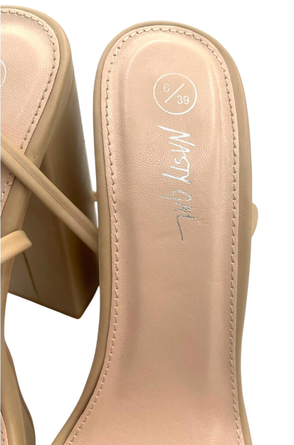 Nasty Gal Beige Open Toe Platform Block Heel Shoes Women’s UK Size 6