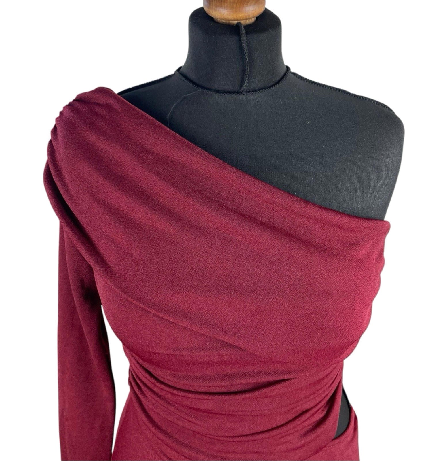Boohoo Asymmetric-Neck Maxi Dress Women’s UK Size 8 One Shoulder Draped Red