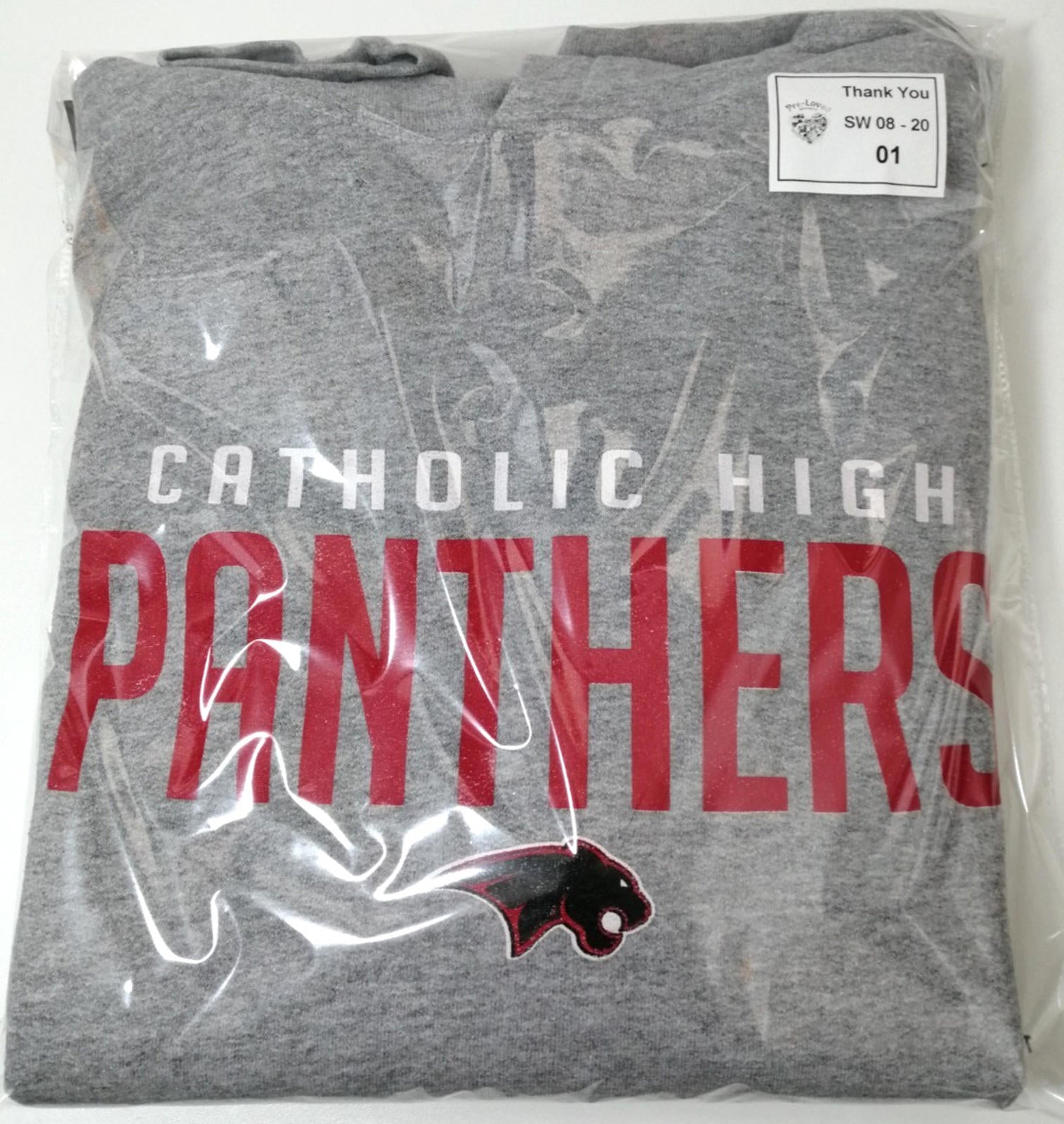 Catholic High Panthers Hoodie Youth Size Age 14- 15  Grey Jersey Hooded Pockets