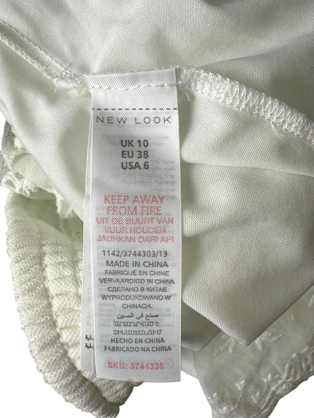 New Look Off Shoulder Blouse Women’s UK Size 10 White Lace Trim Shirred Bardot
