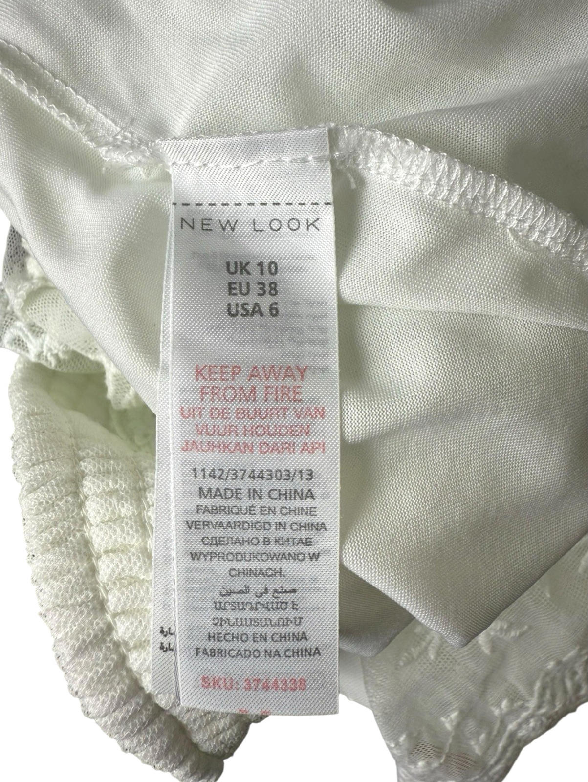 New Look Off Shoulder Blouse Women’s UK Size 10 White Lace Trim Shirred Bardot