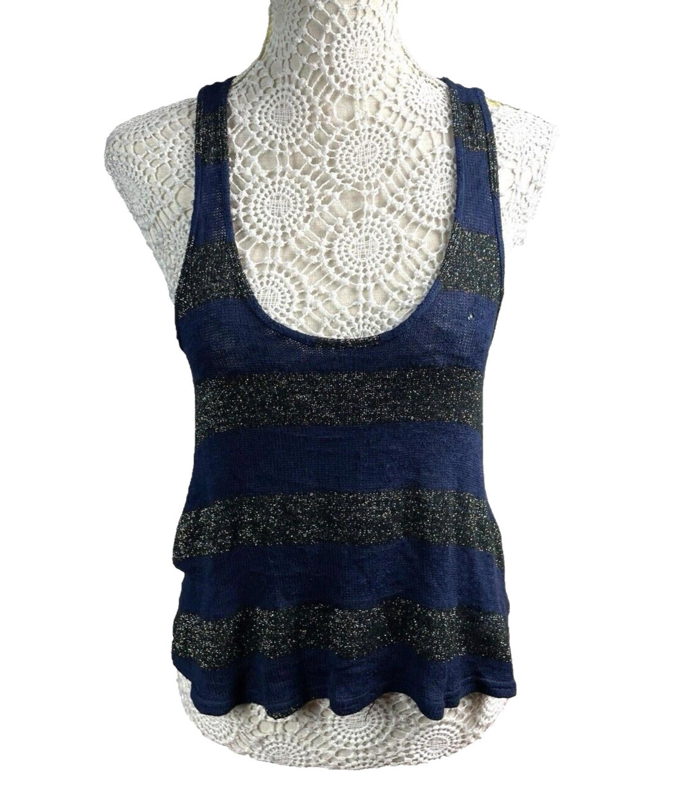 New Look Knitted Tank Top Glitter Stripe Detail Women’s UK Size 8