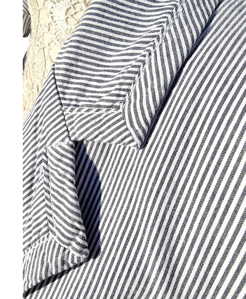 Blue Stripe Blazer Jacket Cotton White Pinstripes Size 10