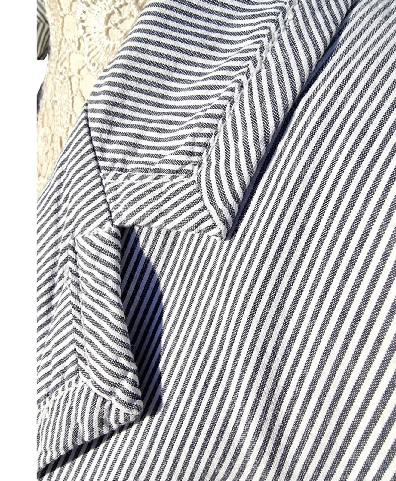 Blue Stripe Blazer Jacket Cotton White Pinstripes Size 10