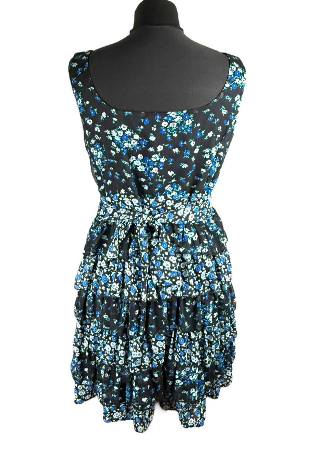 Austin Black Floral Mini Dress Ruffle Layers Tie Back Women’s UK Size 18