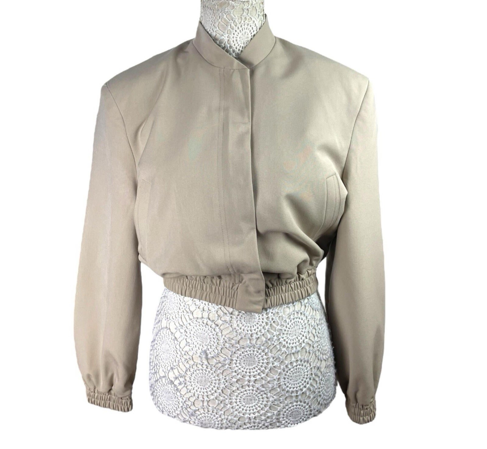 ASOS Beige Cropped Trench Coat Shoulder Pads High Neck Women’s UK Size 8