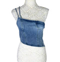 Denim One Shoulder Asymmetrical Crop Top Mock Pocket Women’s UK Size 8