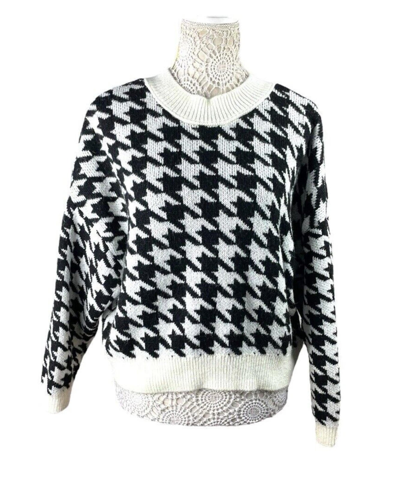 Stradivarius Black & White Houndstooth Jumper Relaxed Fit Women’s UK Size XS