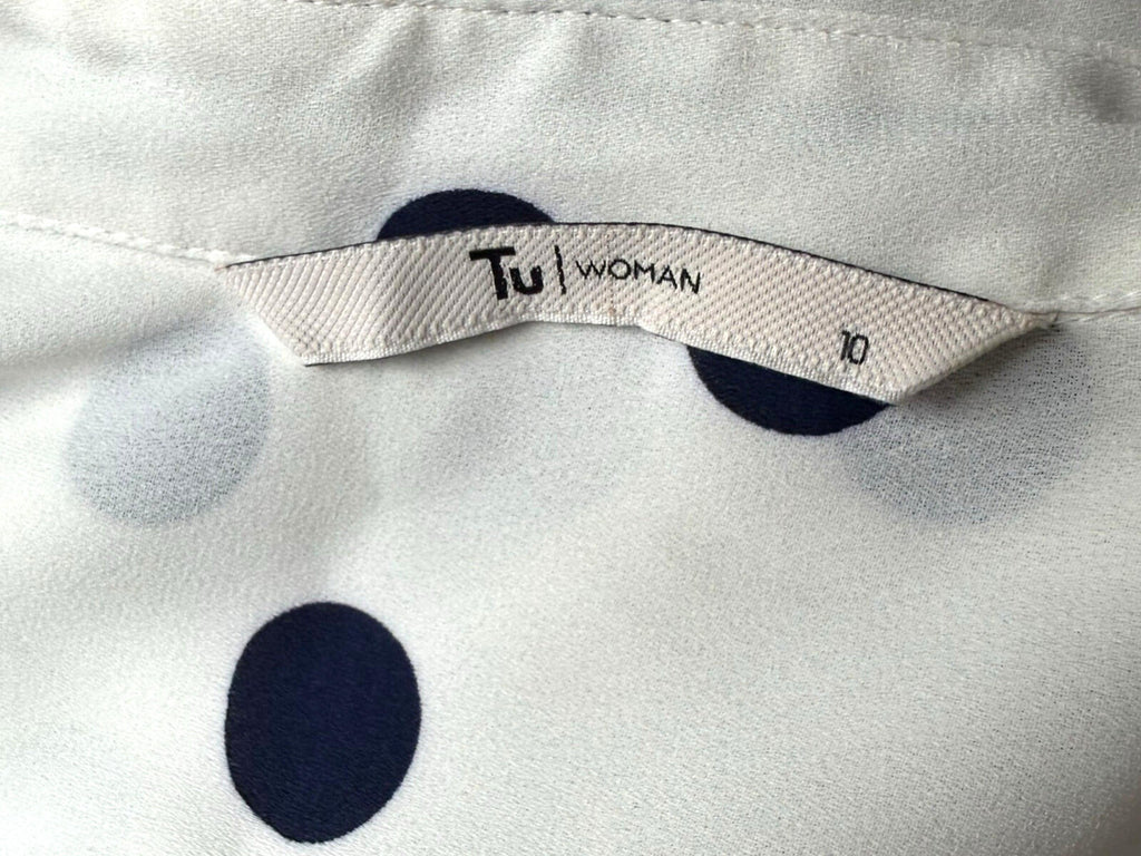 TU Polka Dot Shirt Blouse Women’s UK Size 10 Oversized Chiffon Button Up White