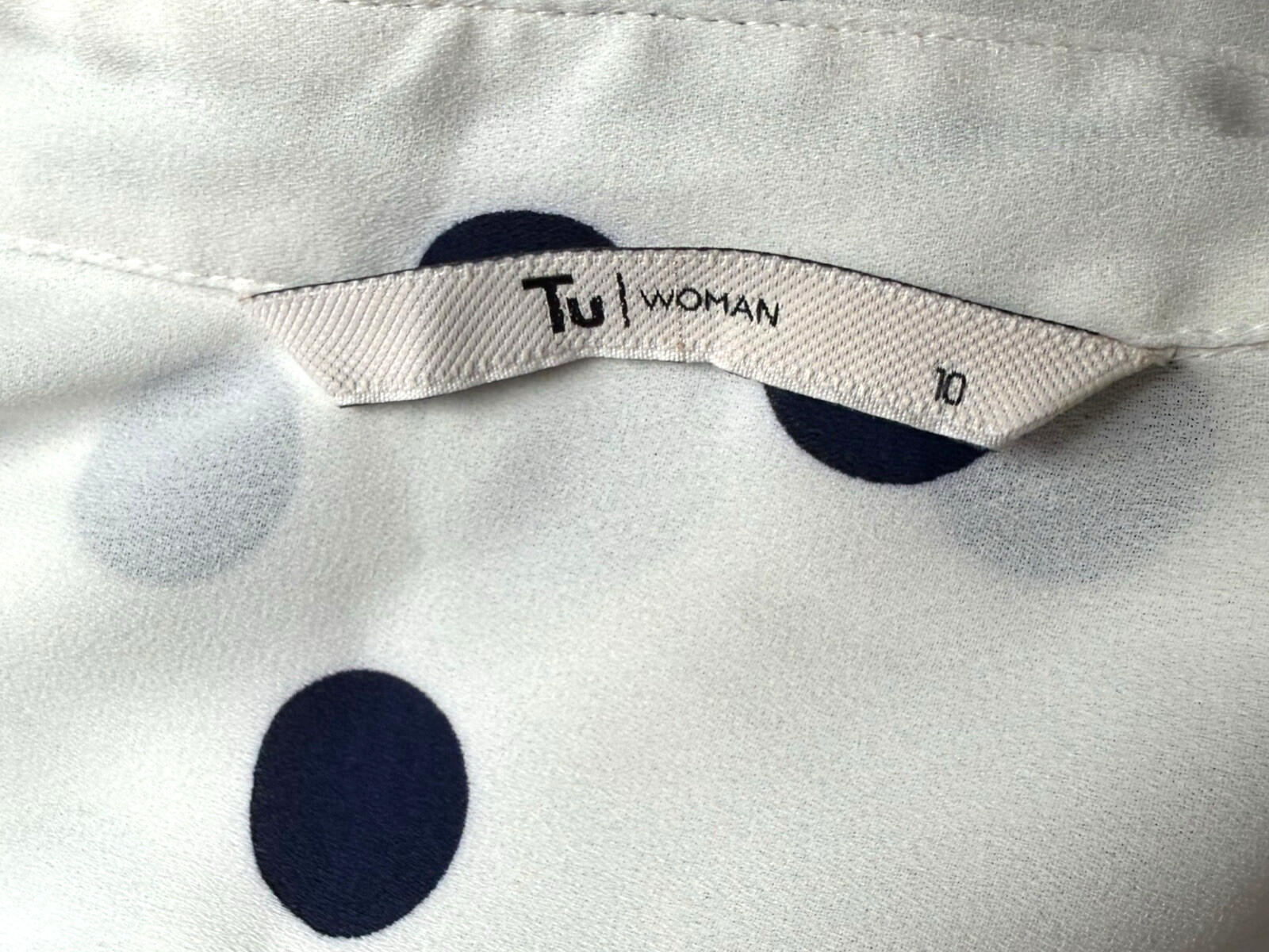 TU Polka Dot Shirt Blouse Women’s UK Size 10 Oversized Chiffon Button Up White