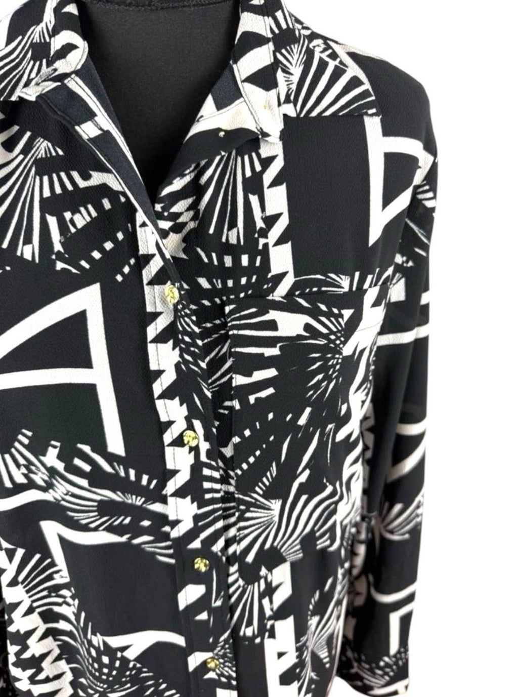 Next Black White Chiffon Shirt Blouse Gold Button Women’s UK Size 8
