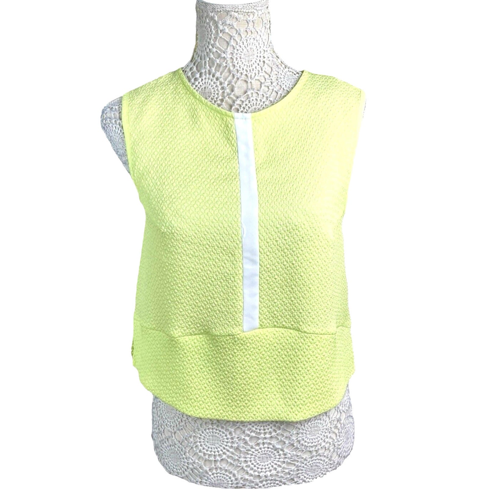 River Island Neon Yellow Tank Top Cropped Textured Women’s UK Size 12