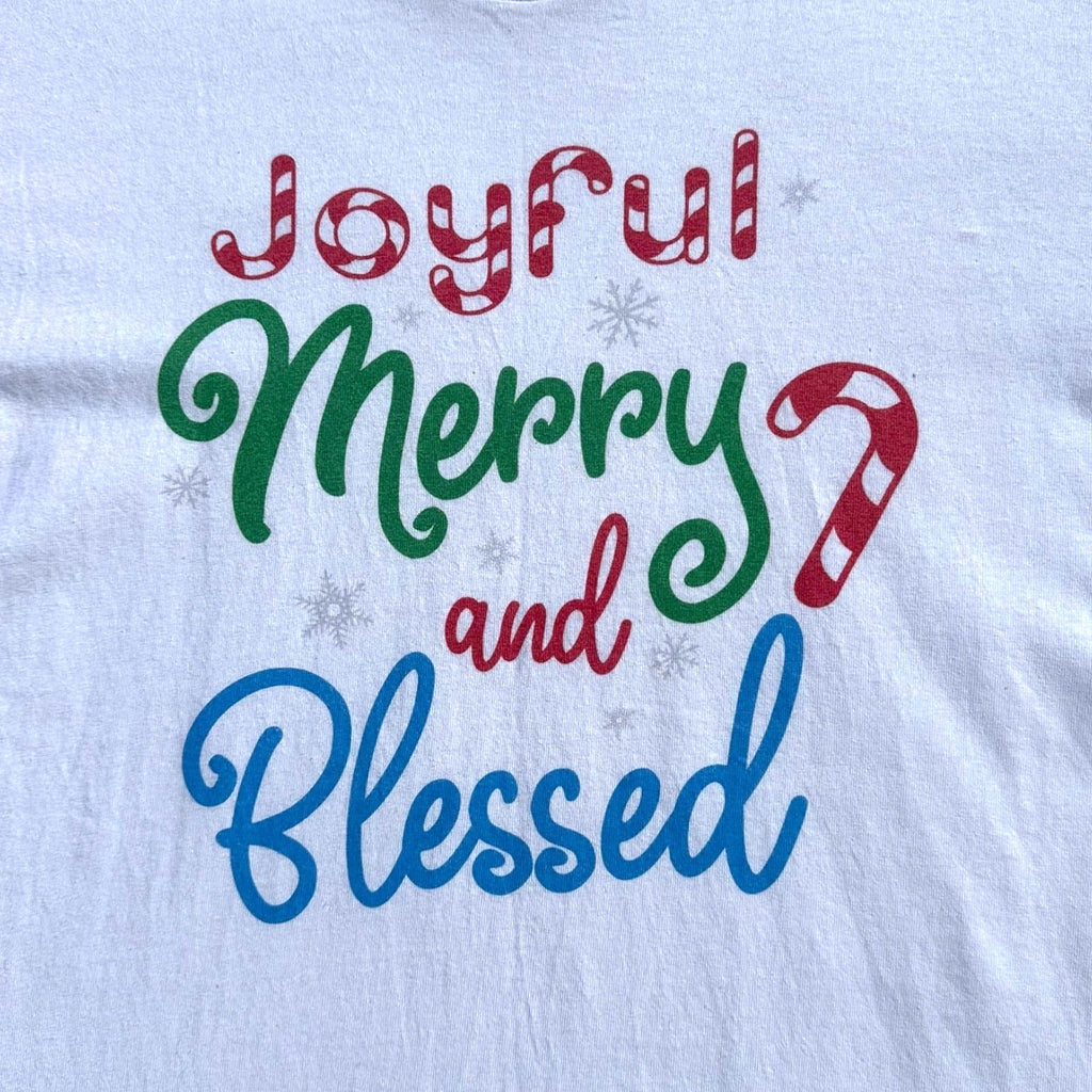Joyful Merry and Blessed T-Shirt Men's Uk Size L White Short Sleeve 100% Cotton