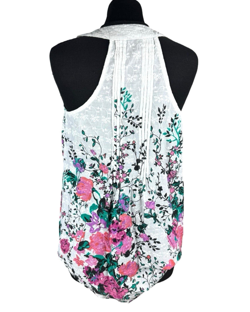 F&F Floral Blouse Women’s UK Size M Button Up White Embroidered Sleeveless