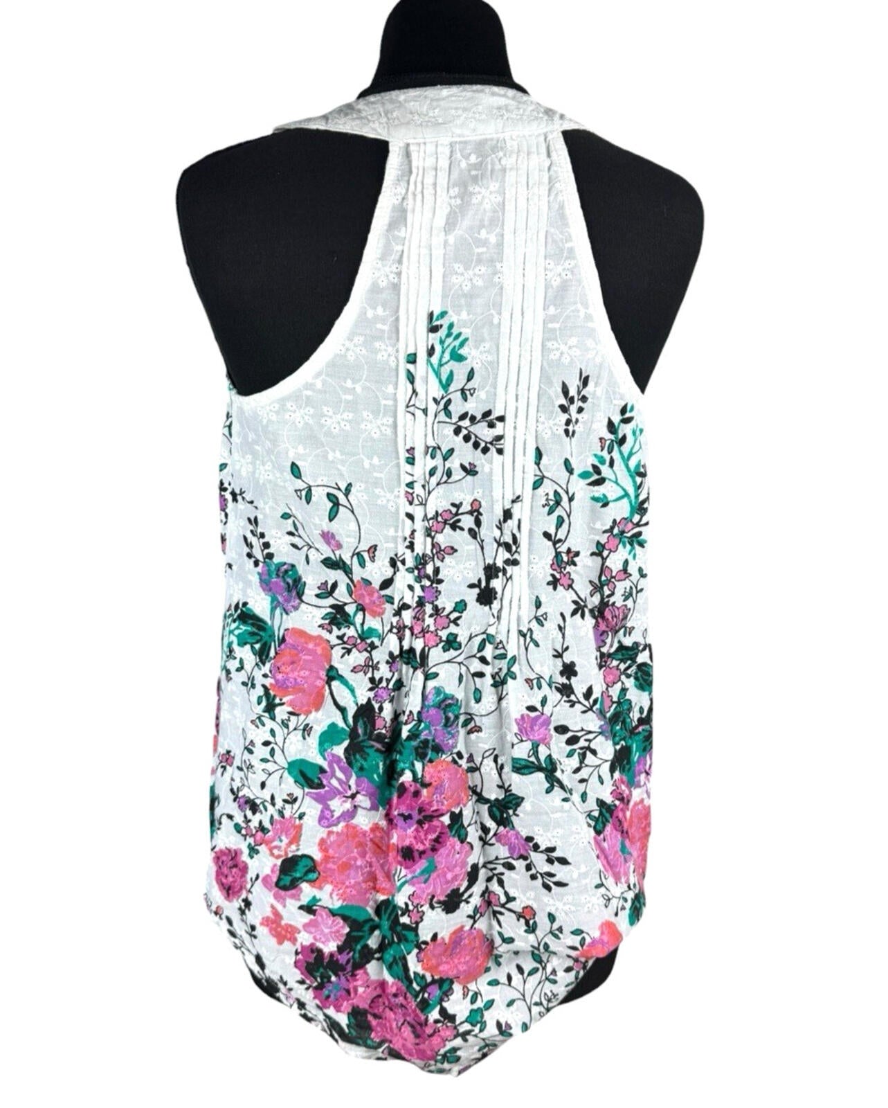 F&F Floral Blouse Women’s UK Size M Button Up White Embroidered Sleeveless