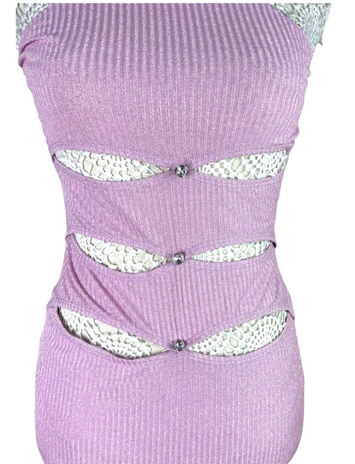 Lilac Ribbed Cut Out Bodycon Mini Dress Halter Neck Women’s UK Size 8