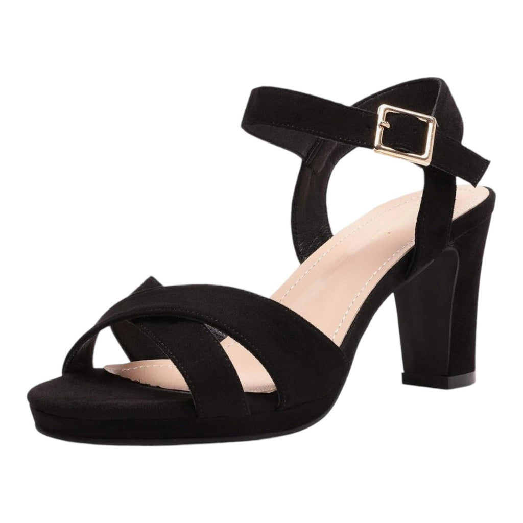 Dream Pairs Shoes Black Suede Open Toe Block Heel Women’s UK Size 6 EU 39