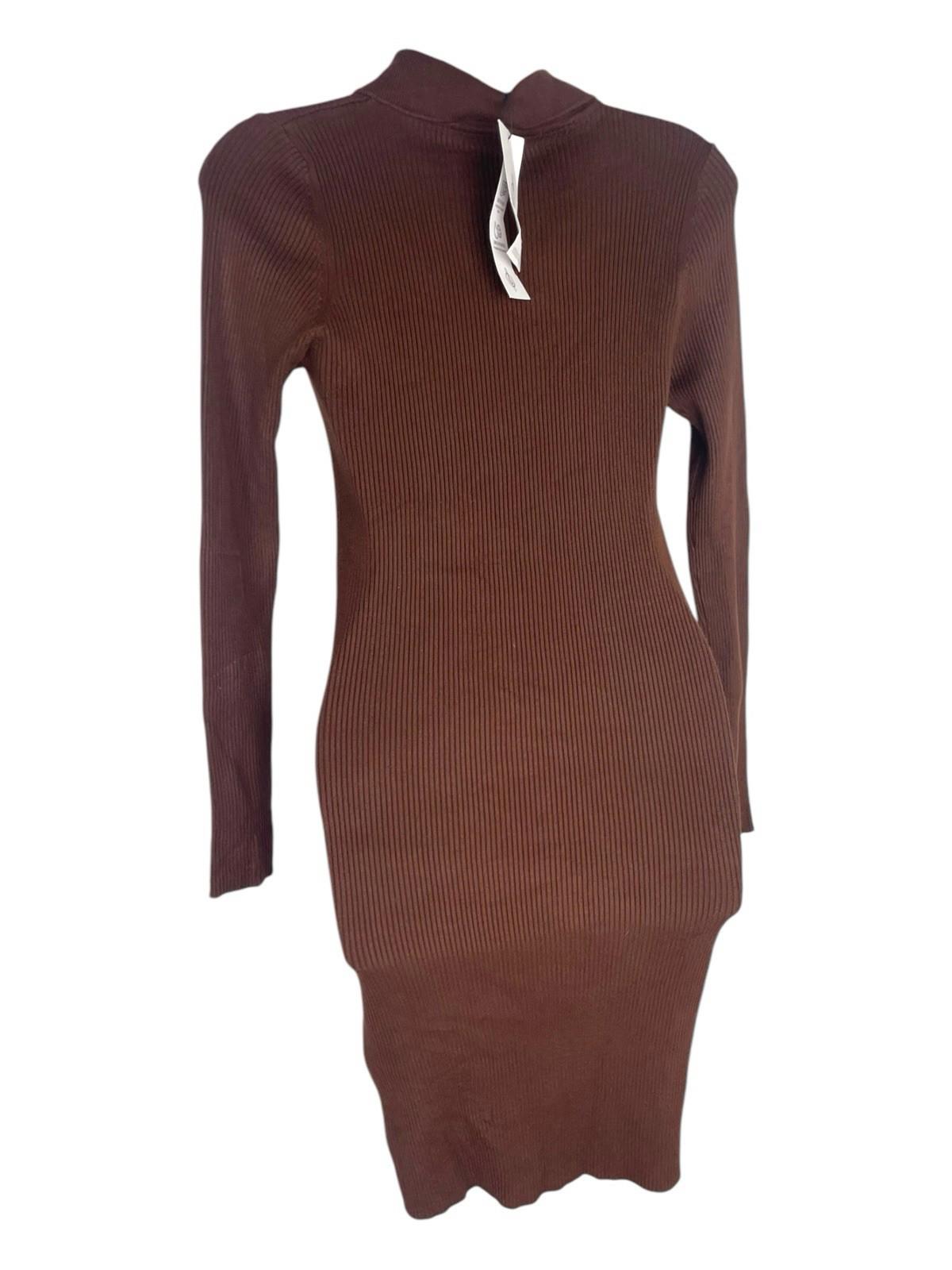 Stradivarius Rib-Knit Polo Dress Women’s UK Size XS Short Brown Long Sleeve