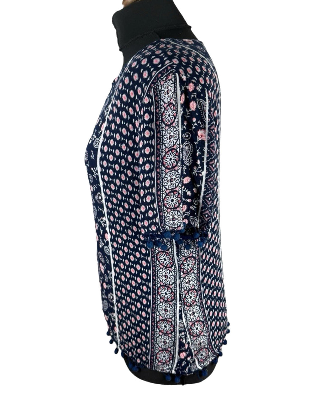 Peacocks Floral Top Navy Pink Crochet Tassled Lightweight Women’s UK Size 10