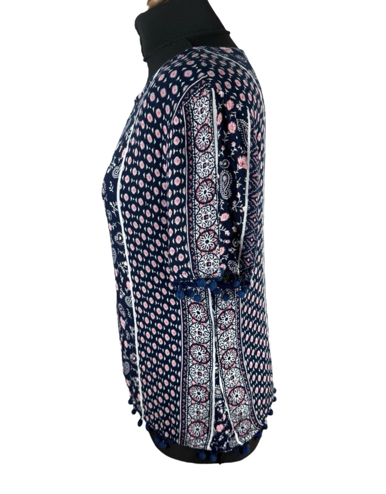 Peacocks Floral Top Navy Pink Crochet Tassled Lightweight Women’s UK Size 10