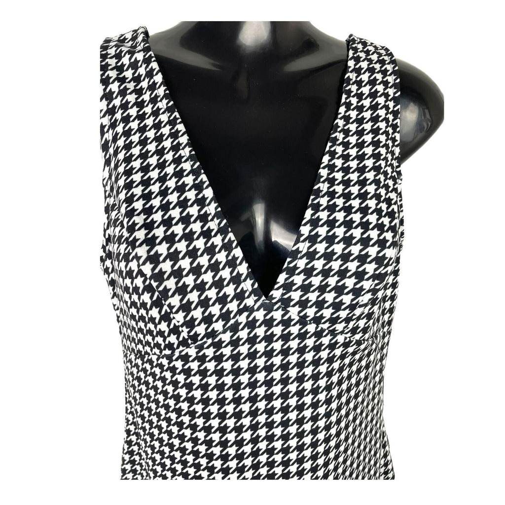 New Look Houndstooth Print Midi Dress Women’s UK Size 6 Petite A-Line V-Neck