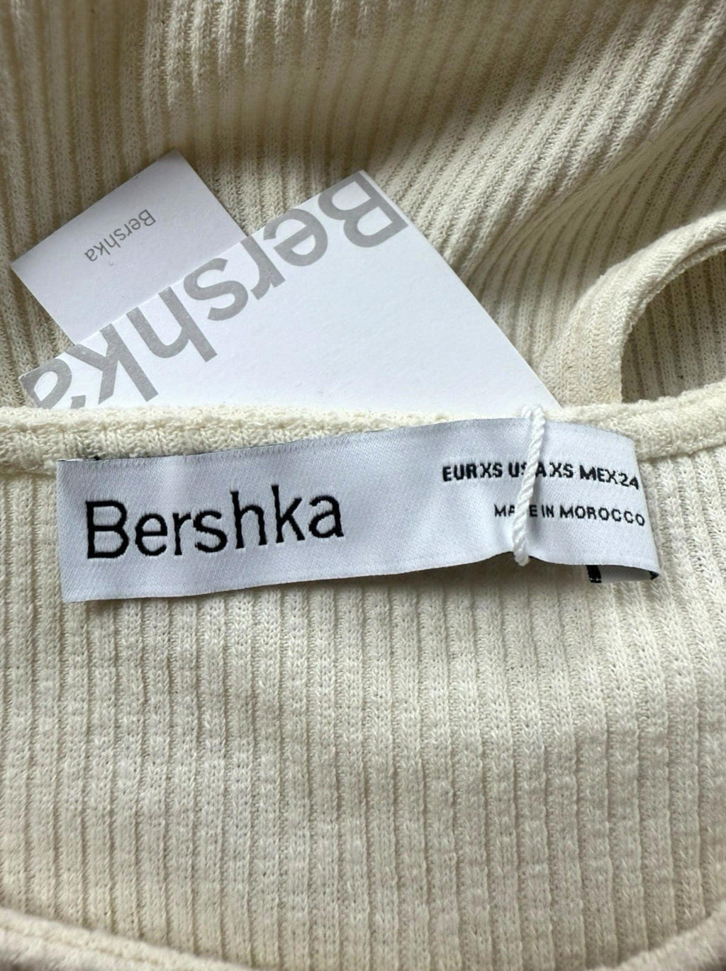 Bershka Cream Ribbed Crop Top Ribbed Tie Front Women’s UK Size XS