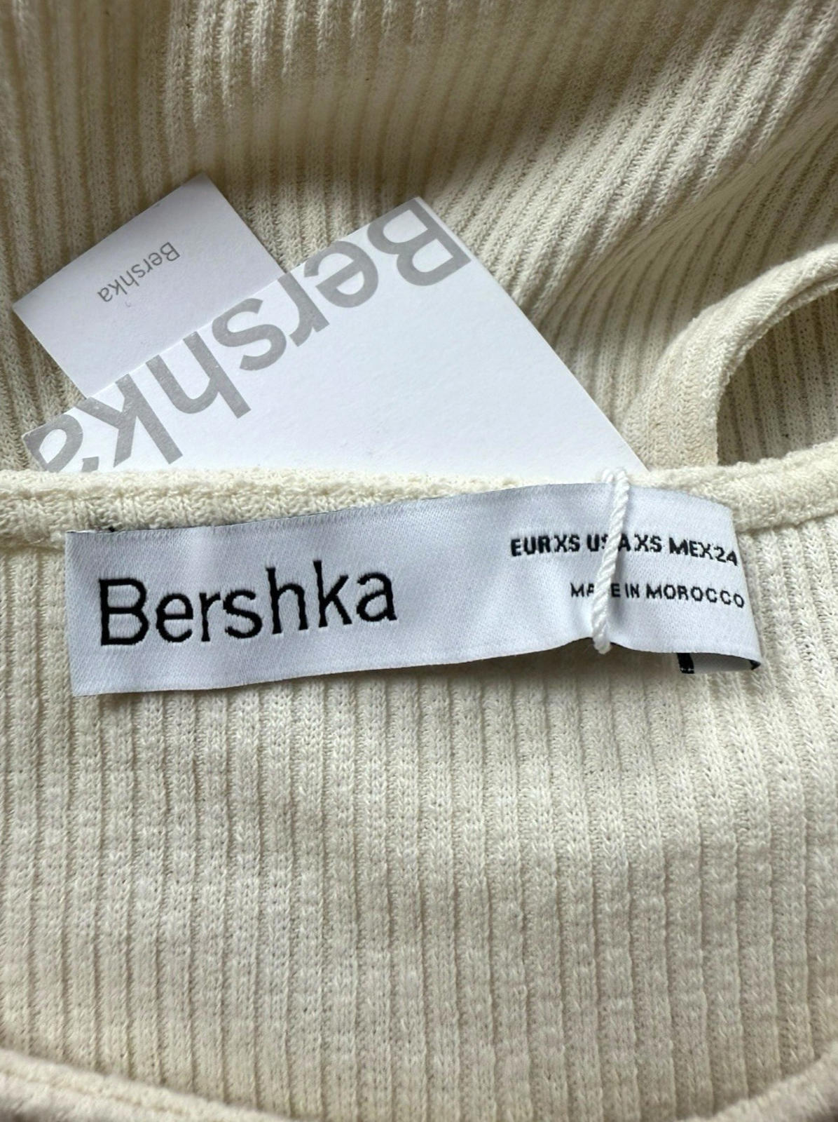 Bershka Cream Ribbed Crop Top Ribbed Tie Front Women’s UK Size XS