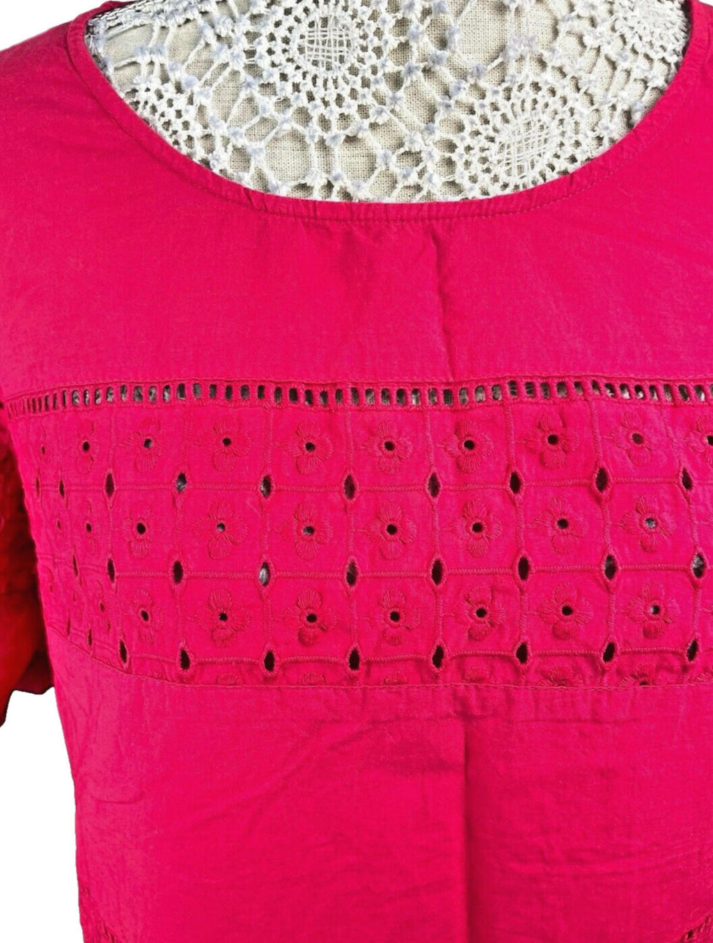 Next Bright Pink T-shirt Top Embroidered Hole Design Women’s UK Size 14
