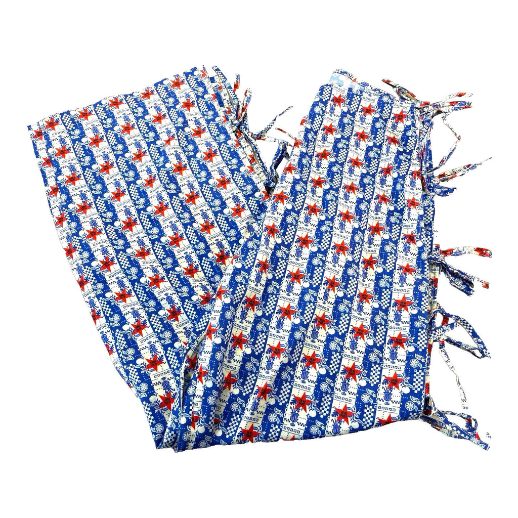 Blue & Red Star Print Straight Leg Trousers Tie Side Detail Women’s UK Size 8