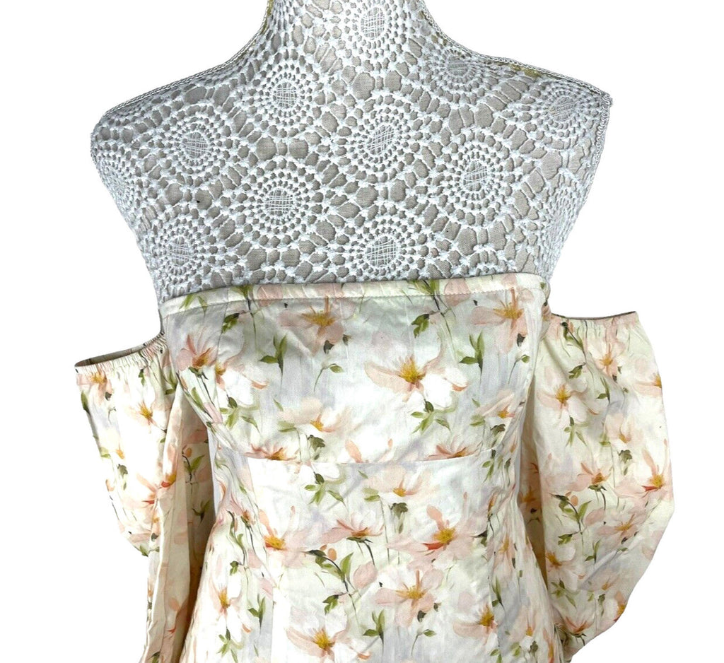 Pretty Little Thing Mini Dress Floral Off Shoulder Women's UK Size 8