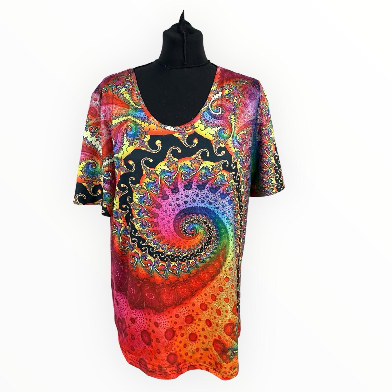 Physcedelic T-shirt Top Women's UK Size L Short Sleeve Stretch Multicolour