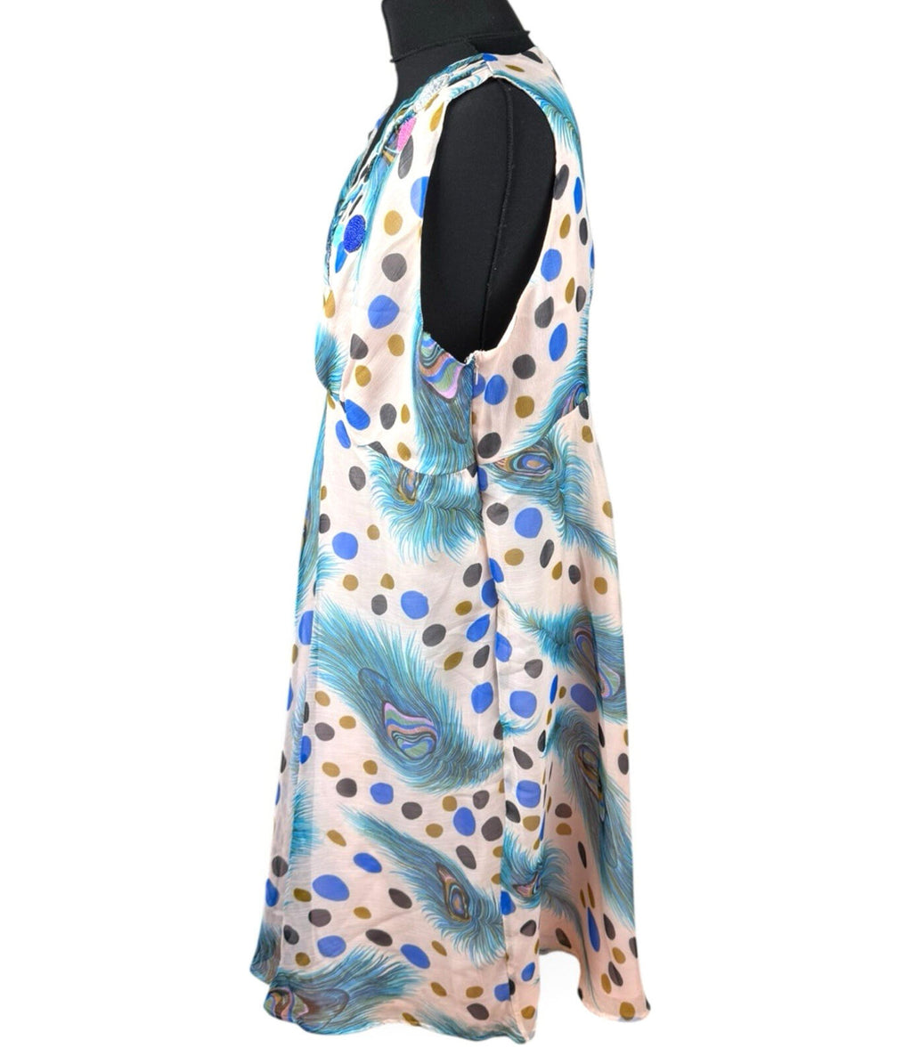 Marksharn Chiffon Party Dress Women’s UK Size 3XL Peacock Design Multicolour
