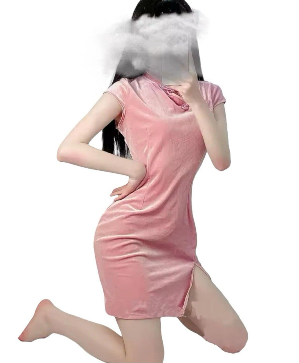 Pink Velour Chinese Style Mini Night Dress Women’s UK Size 10-12