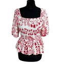 Peacocks Peplum Frill Top Women’s UK Size 10 Square Neck Bell Sleeve White Red