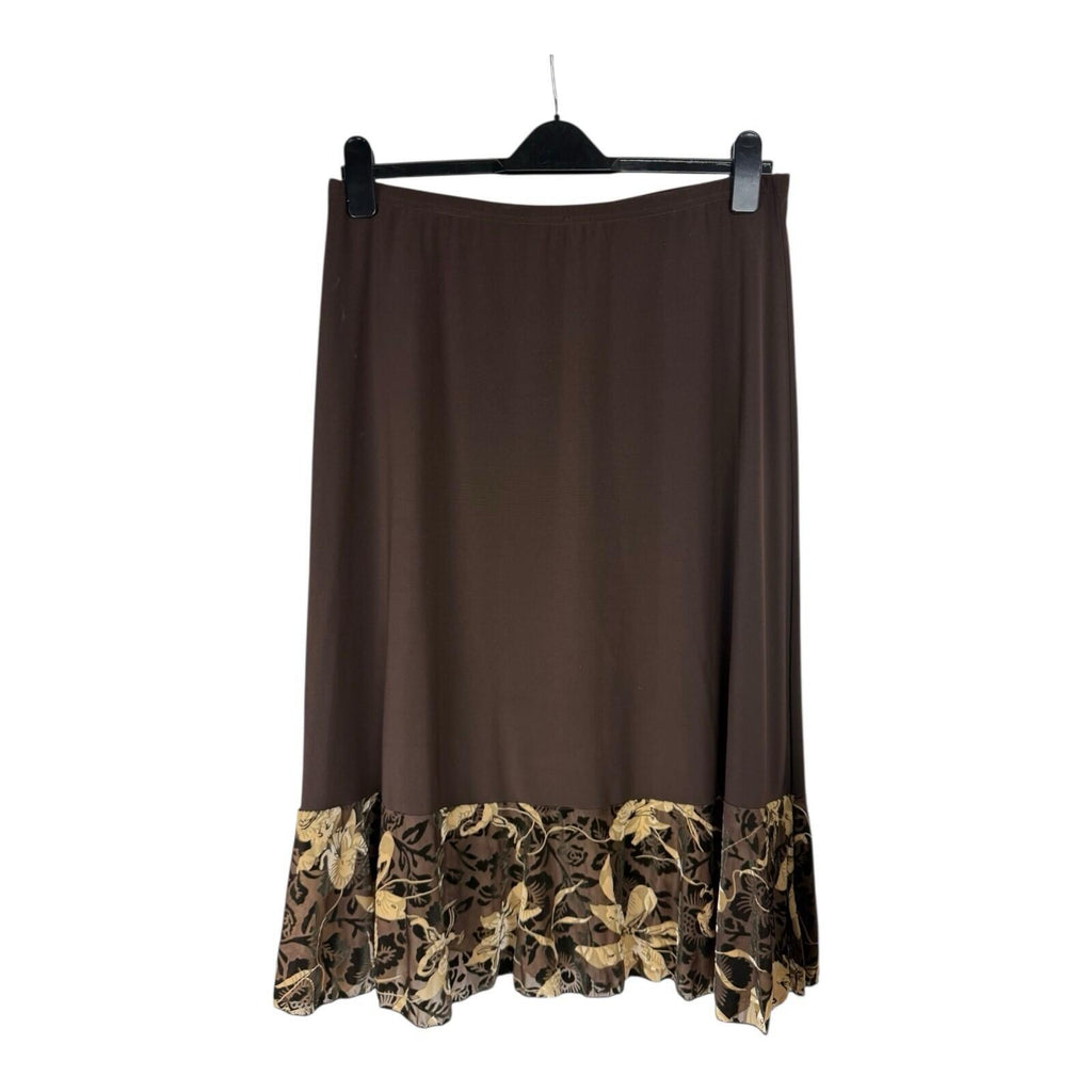 Saloos Skirt And Top Co Ord Set Women’s UK Size XL Stretch Floral Frill Brown