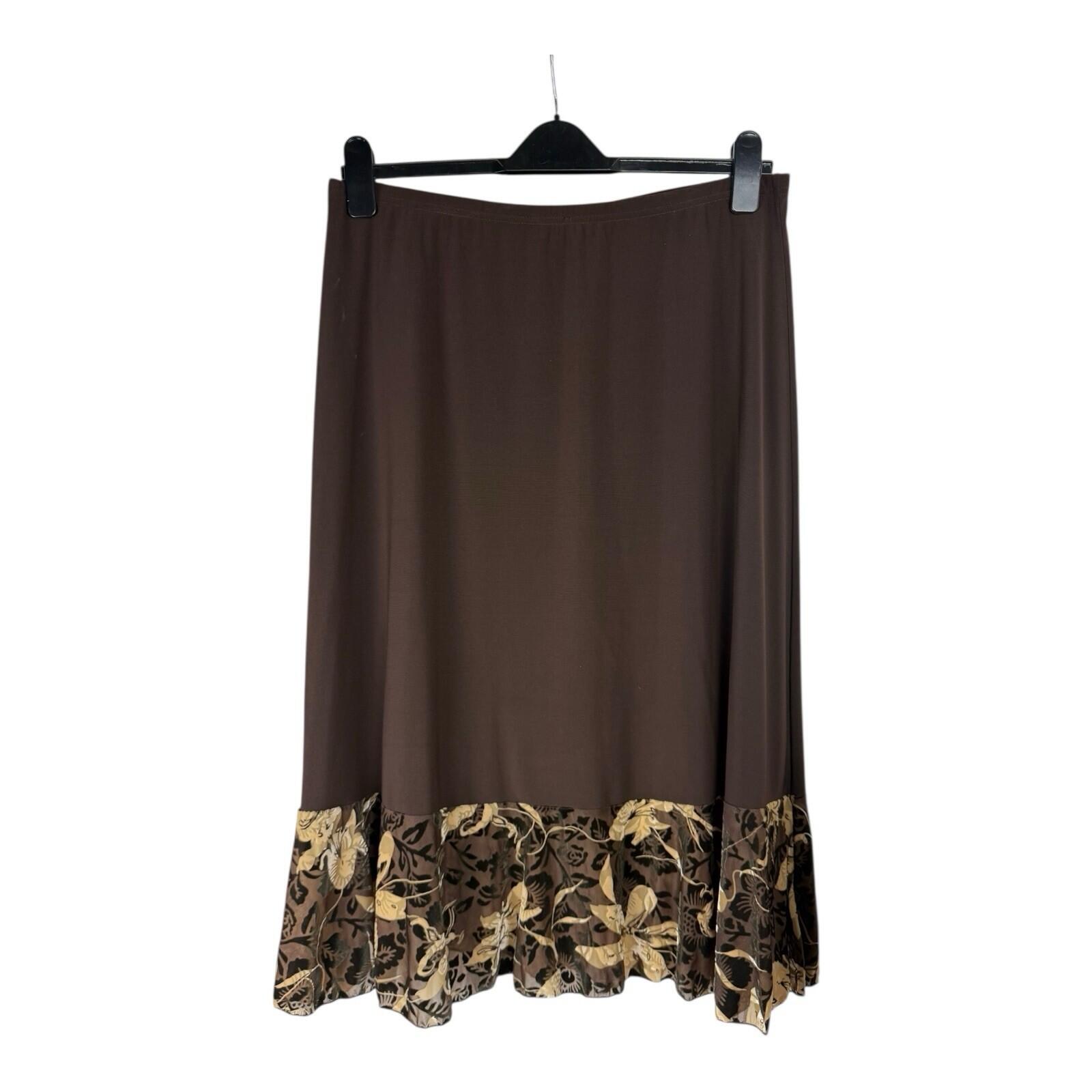 Saloos Skirt And Top Co Ord Set Women’s UK Size XL Stretch Floral Frill Brown