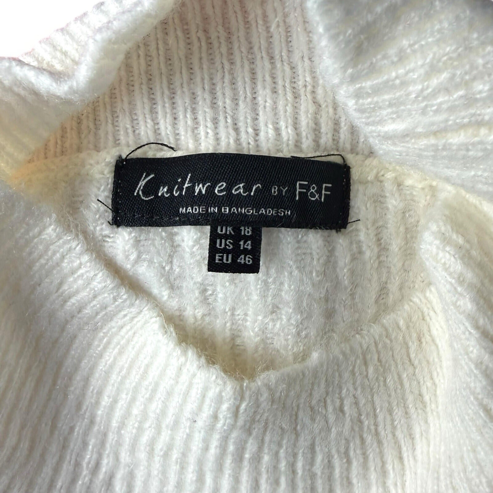 F&F Knit Jumper Women’s UK Size 18 High Neck Diamond Beige Red Pink