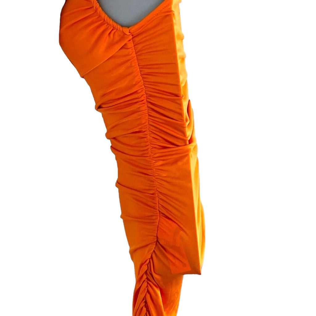 Stradivarius Midaxi Dress Bodycon Orange One Shoulder Ruffle Women’s UK Size XS