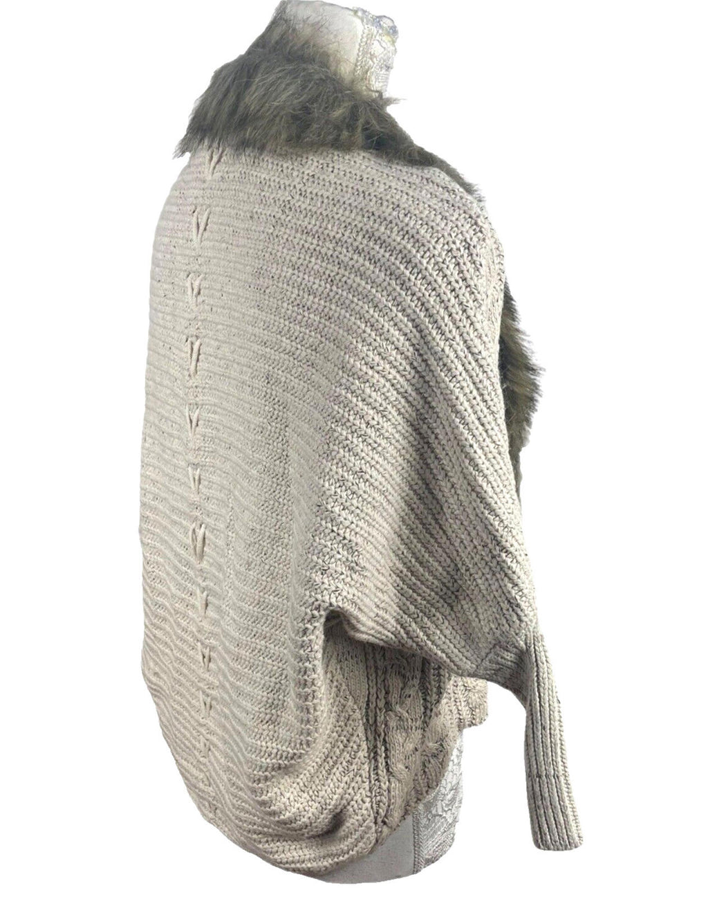 Faux Fur Trimmed Knit Cardigan Sweater Women's UK Size S